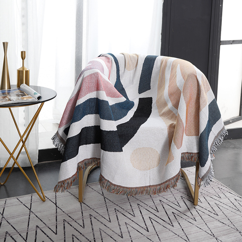Textile City Abstract Rainbow  - Boho Throw Blanket Fringe 评论和价格