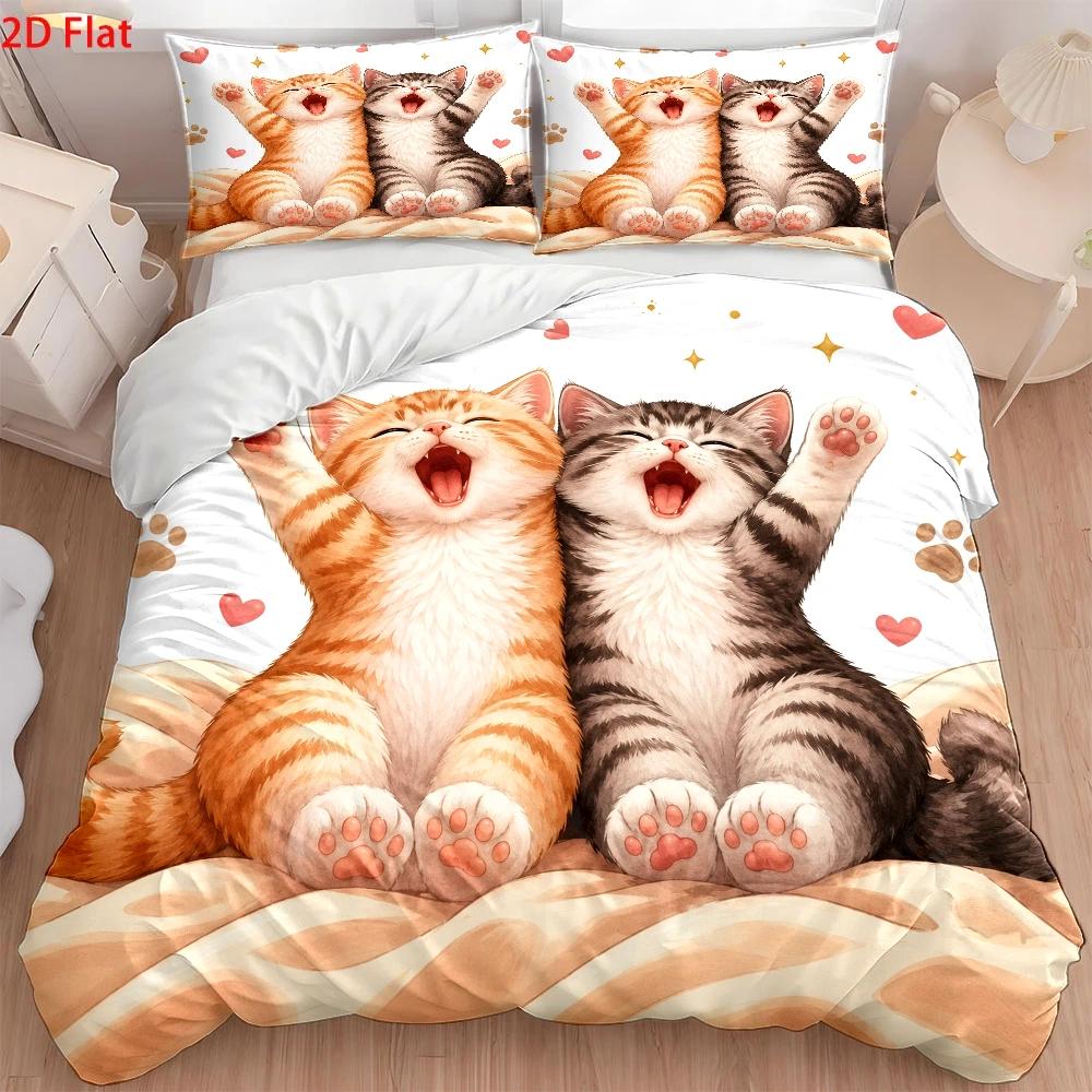 3Pc Cute Cat Print Duvet Cover - Duvet Cover Sets With Zipper 评论和价格