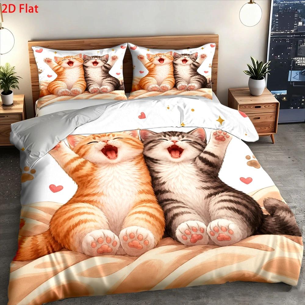 3Pc Cute Cat Print Duvet Cover - Duvet Cover Sets With Zipper 评论和价格