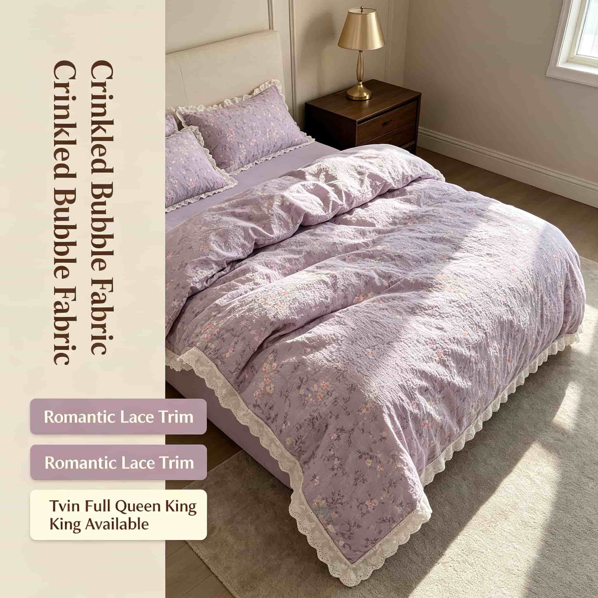 Ruffle Lace Floral Bedding Set - Aesthetic Floral Duvet Cover 评论和价格