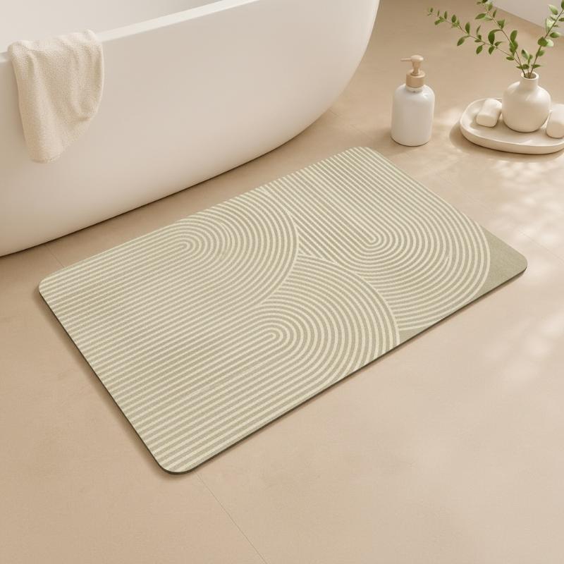 (Beige Striped Diatomite Bath  - Quick Dry Diatomite Bath Mat 评论和价格