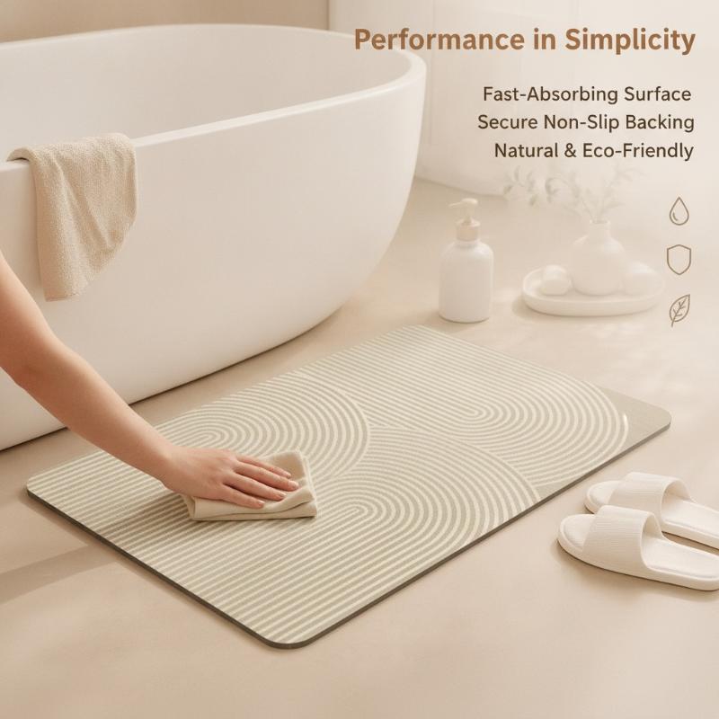 (Beige Striped Diatomite Bath  - Quick Dry Diatomite Bath Mat 评论和价格