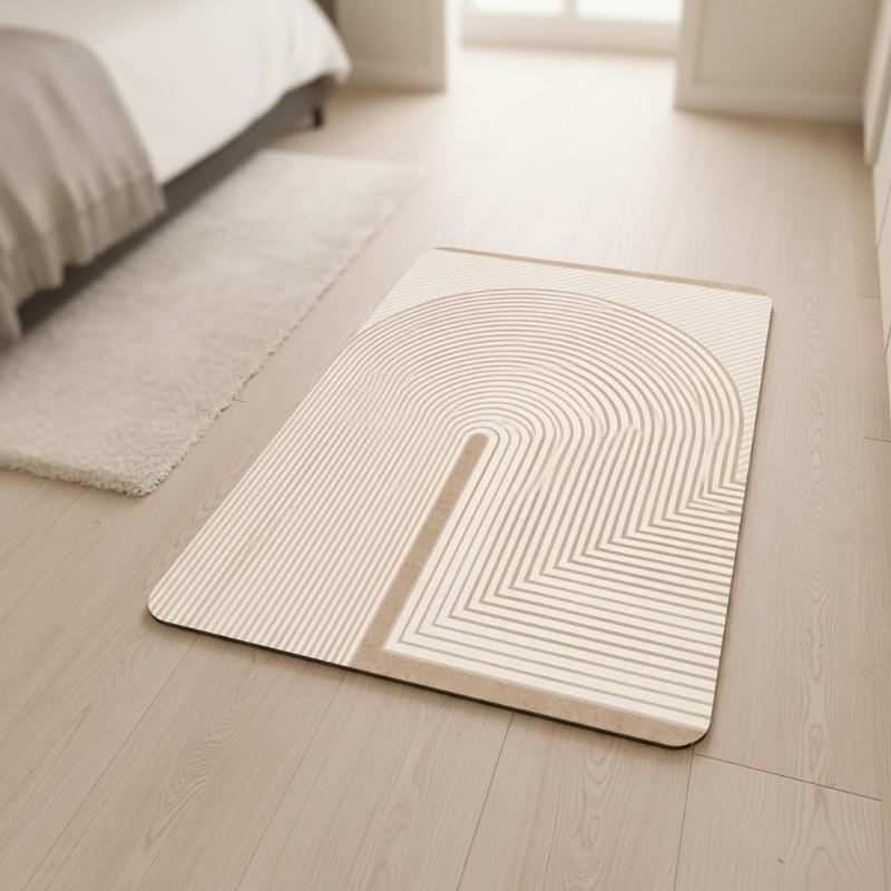 (Beige Striped Diatomite Bath  - Quick Dry Diatomite Bath Mat 评论和价格