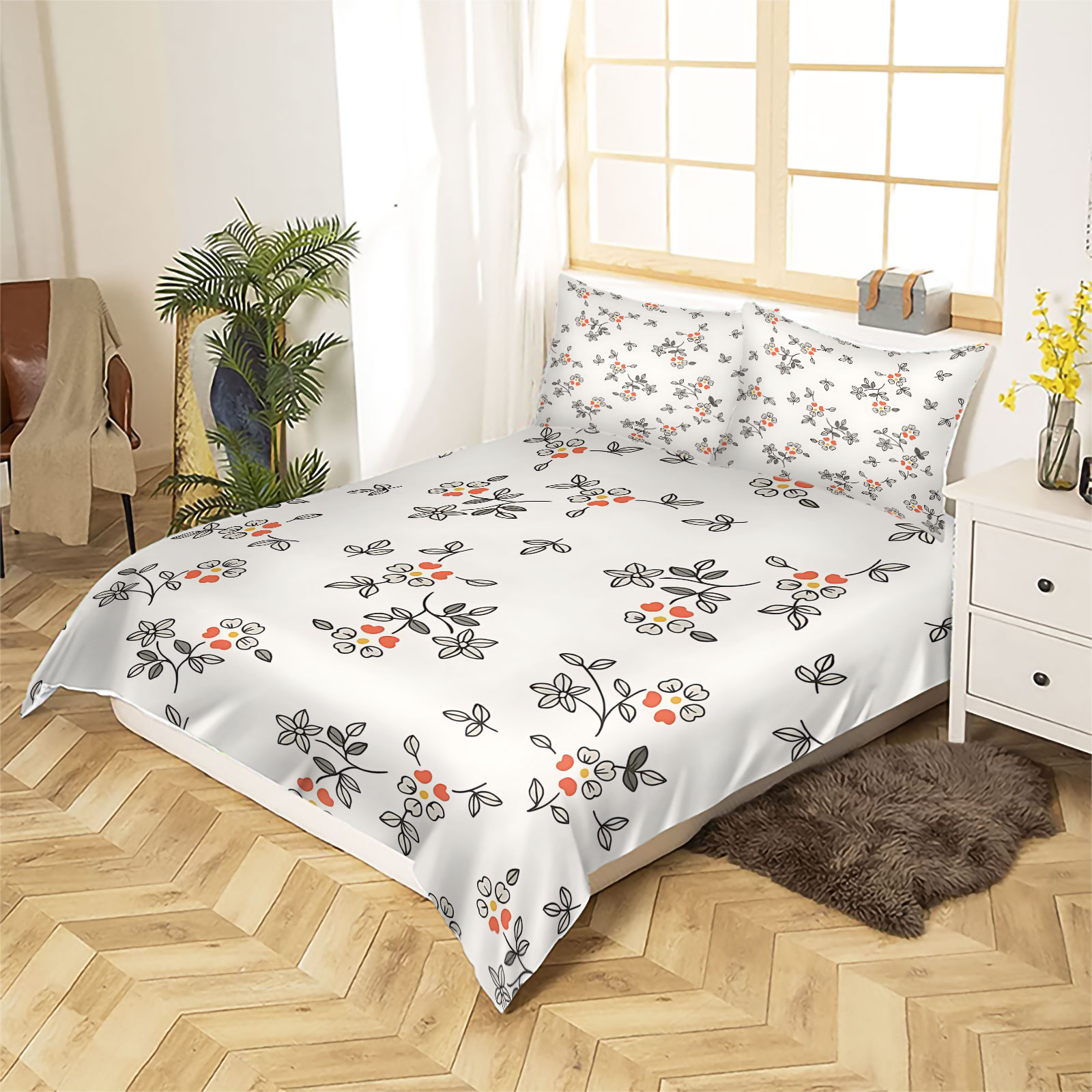 Minimal Hand-Drawn Thin Line O - Aesthetic Floral Duvet Cover 评论和价格
