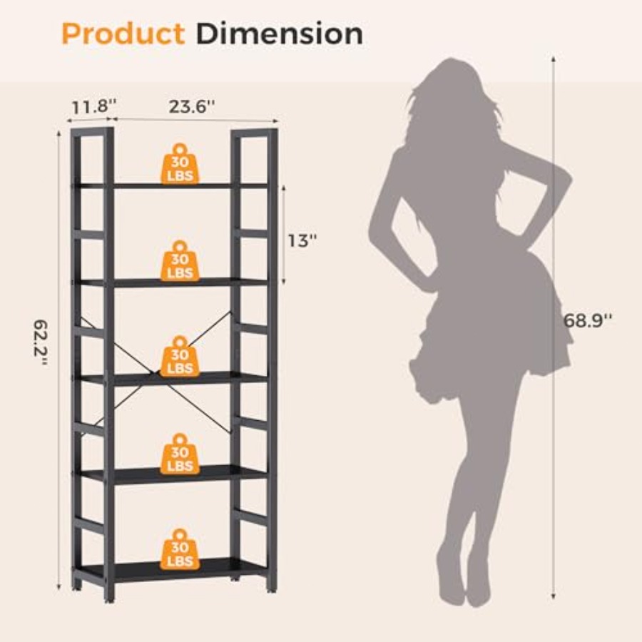 5-Tier Bookshelf, Modern Tall  - Storage & Organization 评论和价格