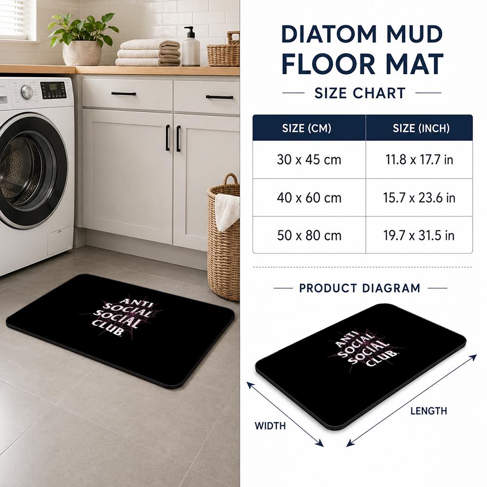 Fashion A ANTI SOCIAL SOCIAL C - Quick Dry Diatomite Bath Mat 评论和价格