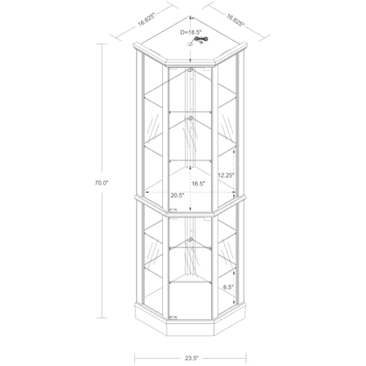 Tall Lighted Curio Cabinet 70  - Lighting 评论和价格