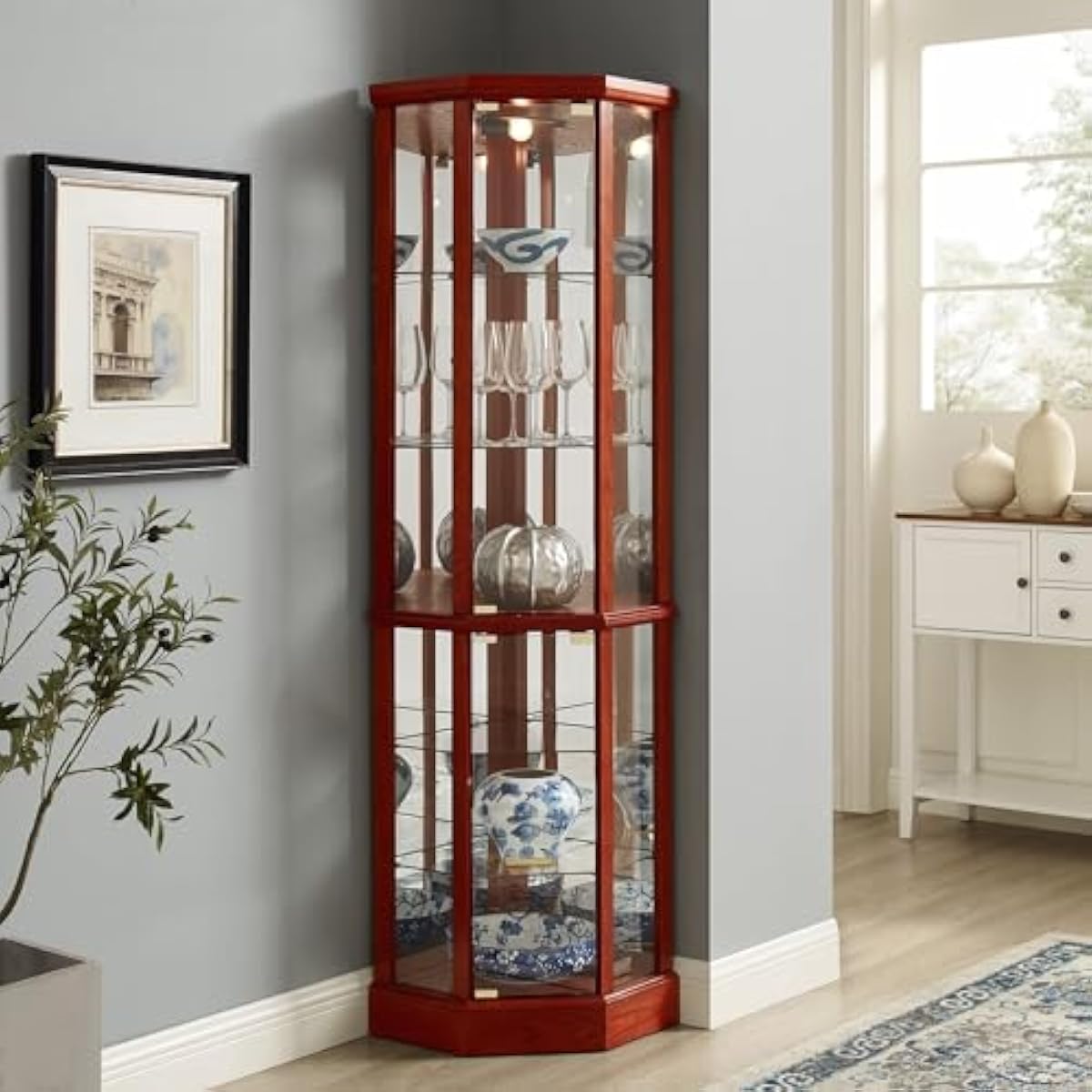 Tall Lighted Curio Cabinet 70  - Lighting 评论和价格
