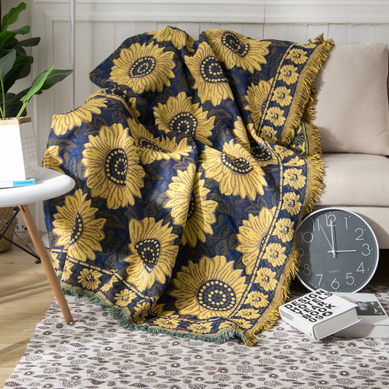Textile City Vintage Sunflower - Boho Throw Blanket Fringe 评论和价格