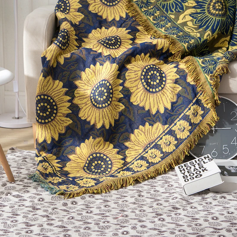 Textile City Vintage Sunflower - Boho Throw Blanket Fringe 评论和价格