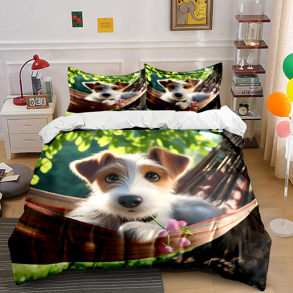 Cute Jack Russell Terrier on a - Duvet Cover Sets With Zipper 评论和价格