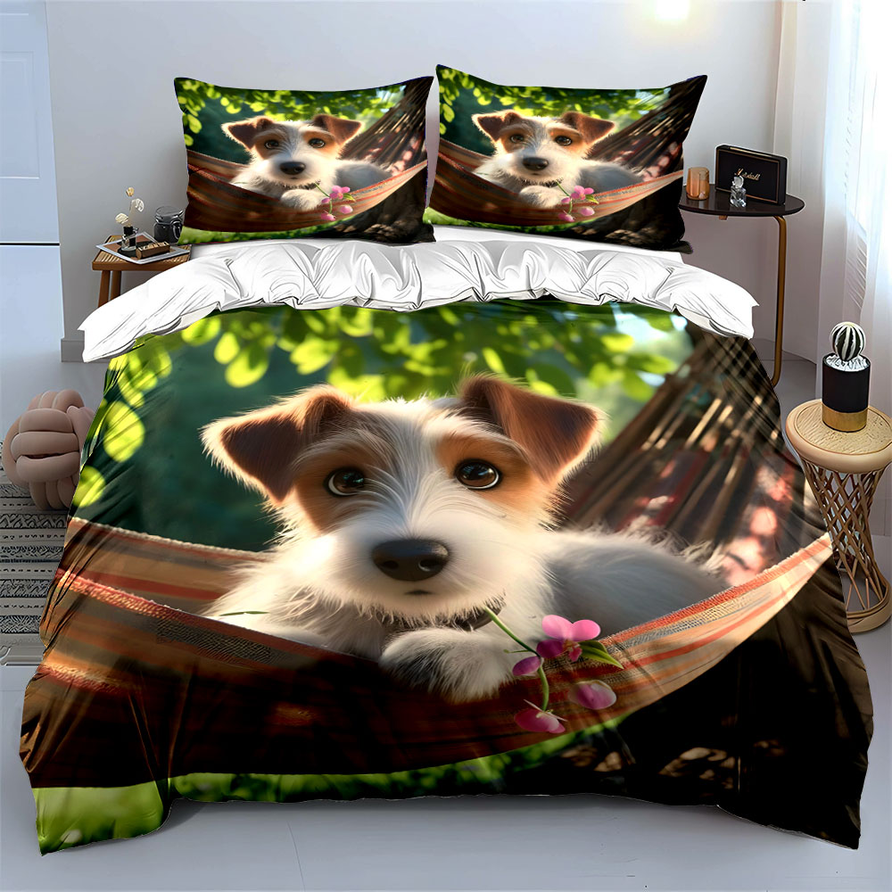 Cute Jack Russell Terrier on a - Duvet Cover Sets With Zipper 评论和价格