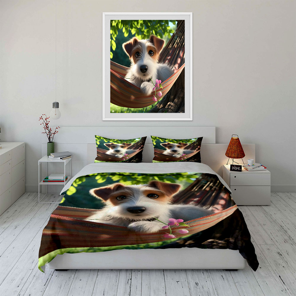 Cute Jack Russell Terrier on a - Duvet Cover Sets With Zipper 评论和价格