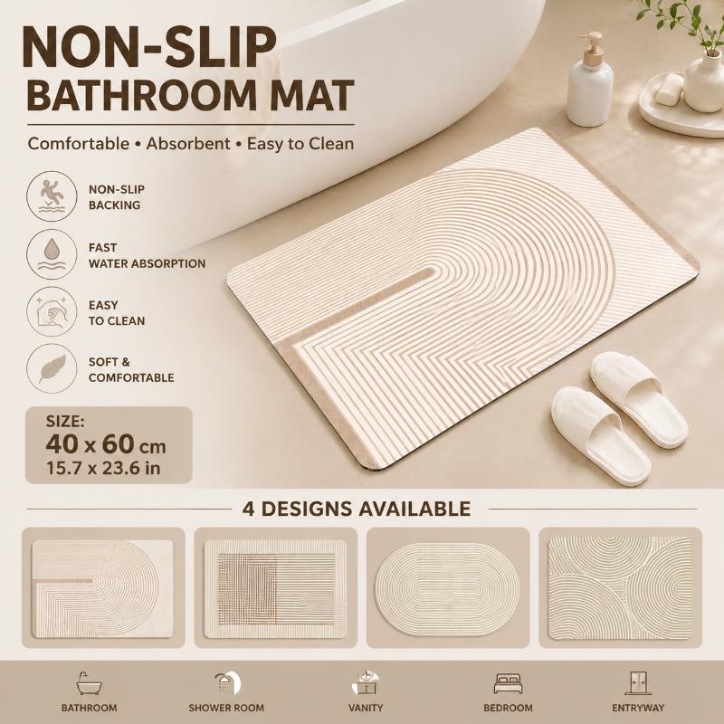 Beige Striped Diatomite Bath M - Quick Dry Diatomite Bath Mat 评论和价格