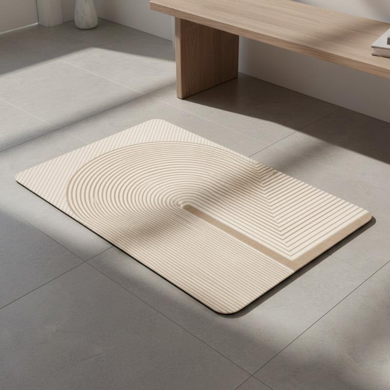 Beige Striped Diatomite Bath M - Quick Dry Diatomite Bath Mat 评论和价格