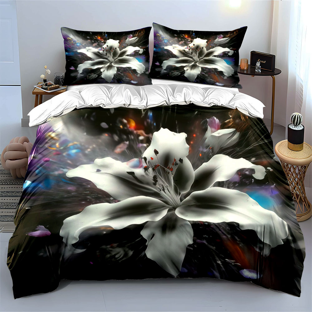 Abstract White Lily Flower Bed - Aesthetic Floral Duvet Cover 评论和价格
