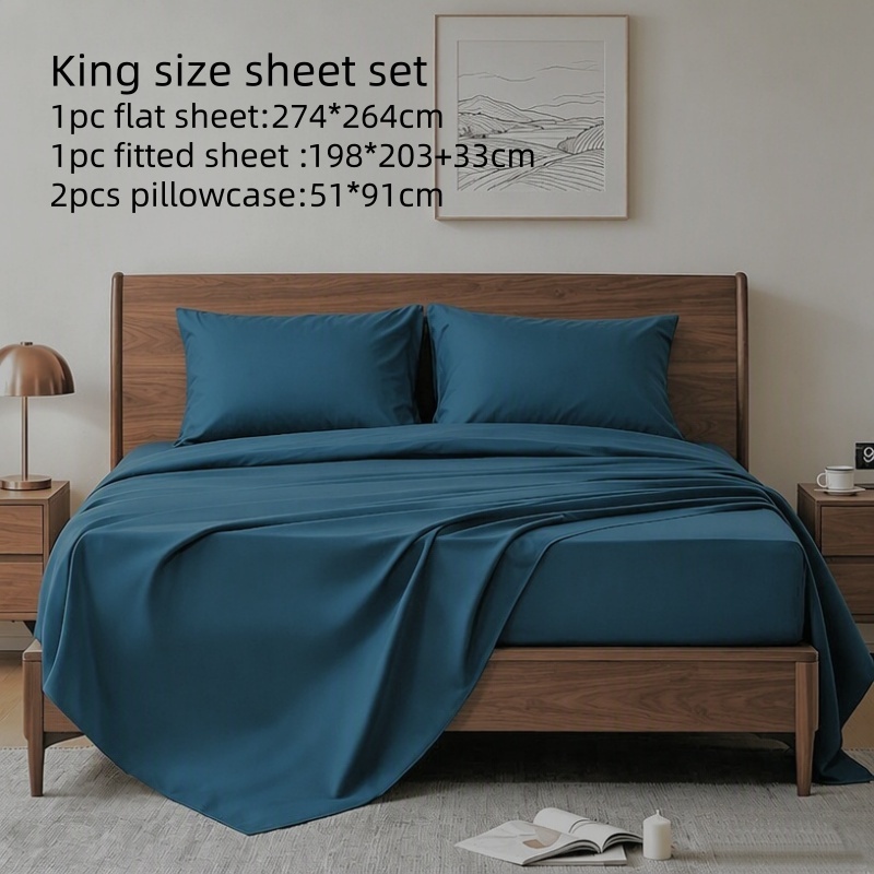 4Pcs King Size Bed Sheet Set 1 - Fitted Bed Sheets Deep Pocket 评论和价格