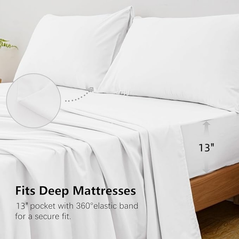 4Pcs King Size Bed Sheet Set 1 - Fitted Bed Sheets Deep Pocket 评论和价格
