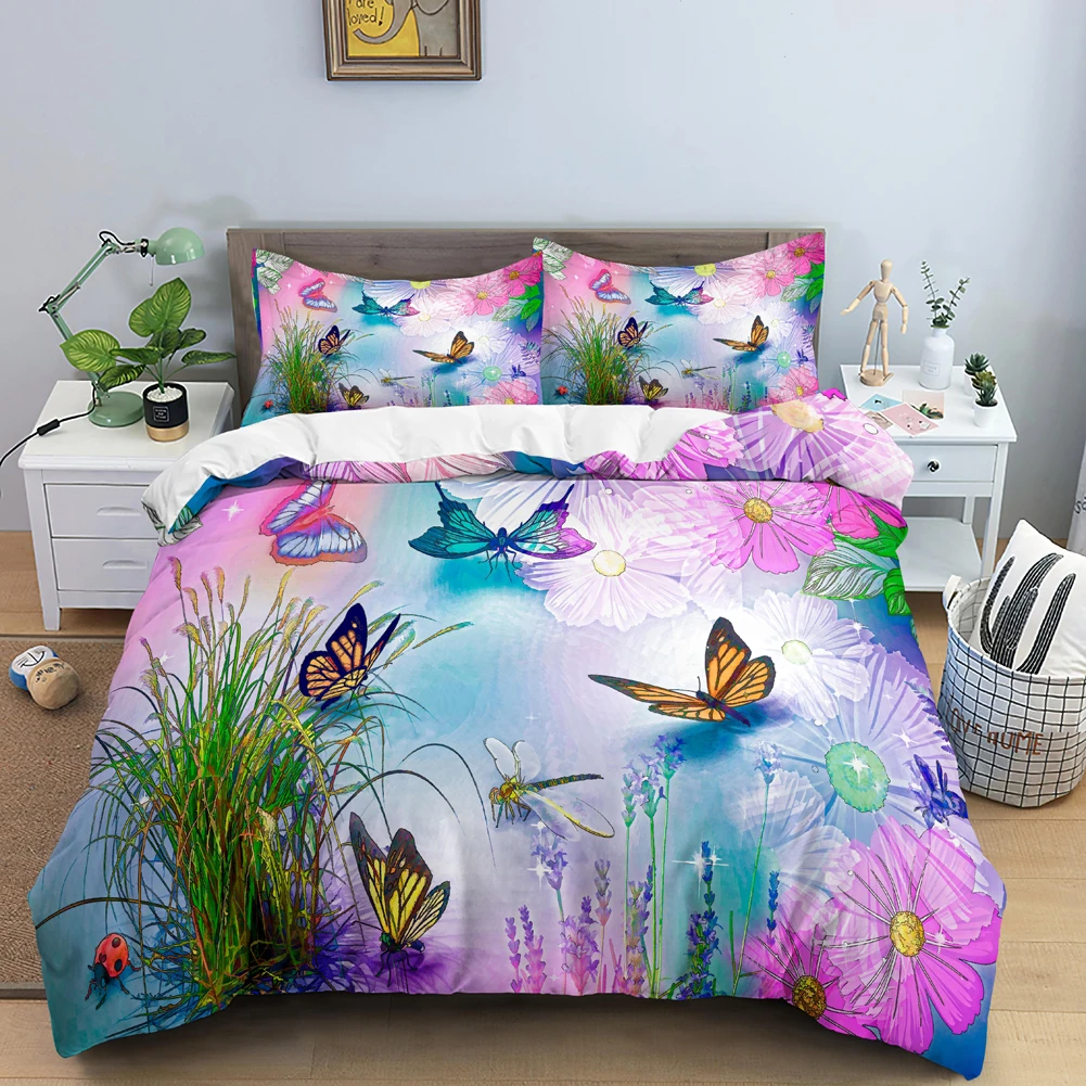 Butterfly Bedding Set 3D Flowe - Duvet Cover Sets With Zipper 评论和价格
