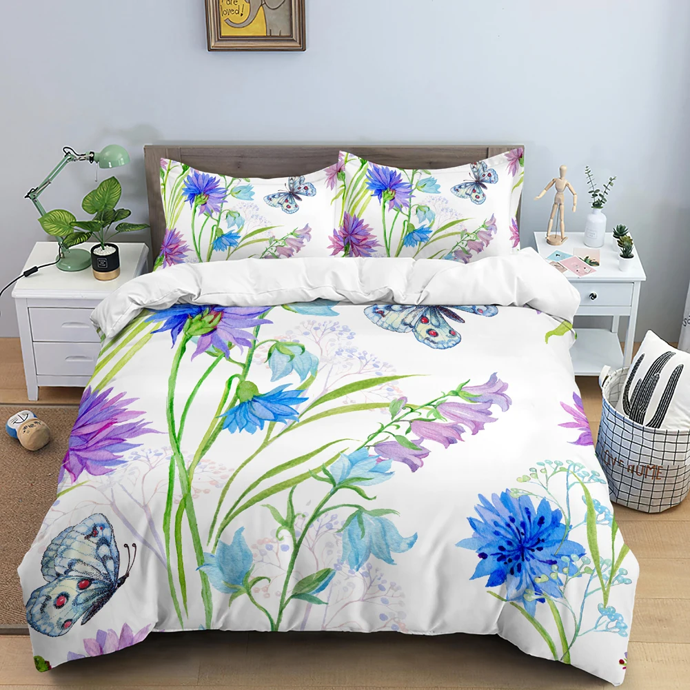 Butterfly Bedding Set 3D Flowe - Duvet Cover Sets With Zipper 评论和价格