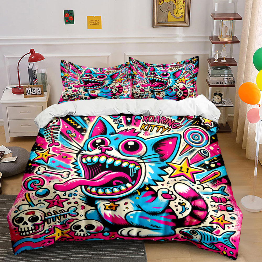 Pop graffiti style roaring cat - Duvet Cover Sets With Zipper 评论和价格
