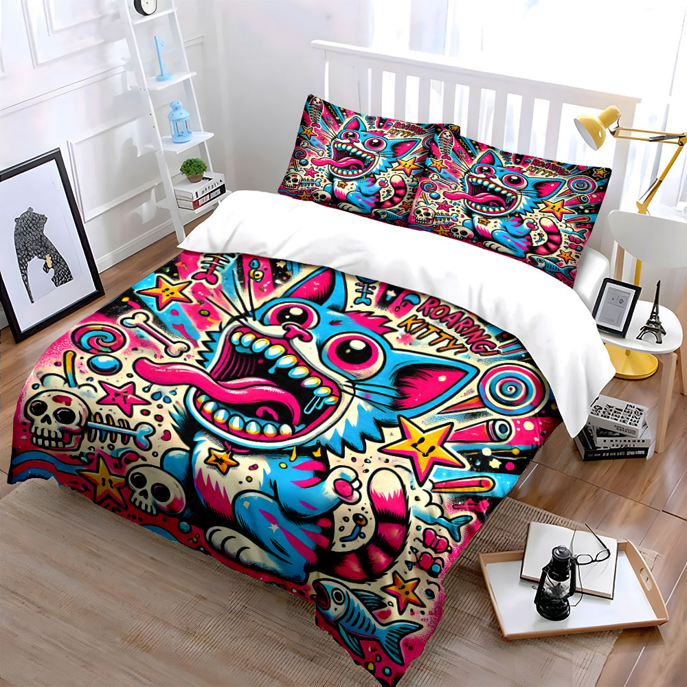 Pop graffiti style roaring cat - Duvet Cover Sets With Zipper 评论和价格