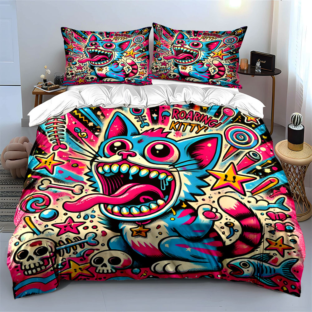 Pop graffiti style roaring cat - Duvet Cover Sets With Zipper 评论和价格