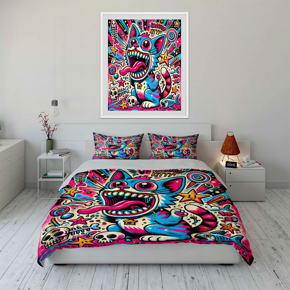 Pop graffiti style roaring cat - Duvet Cover Sets With Zipper 评论和价格