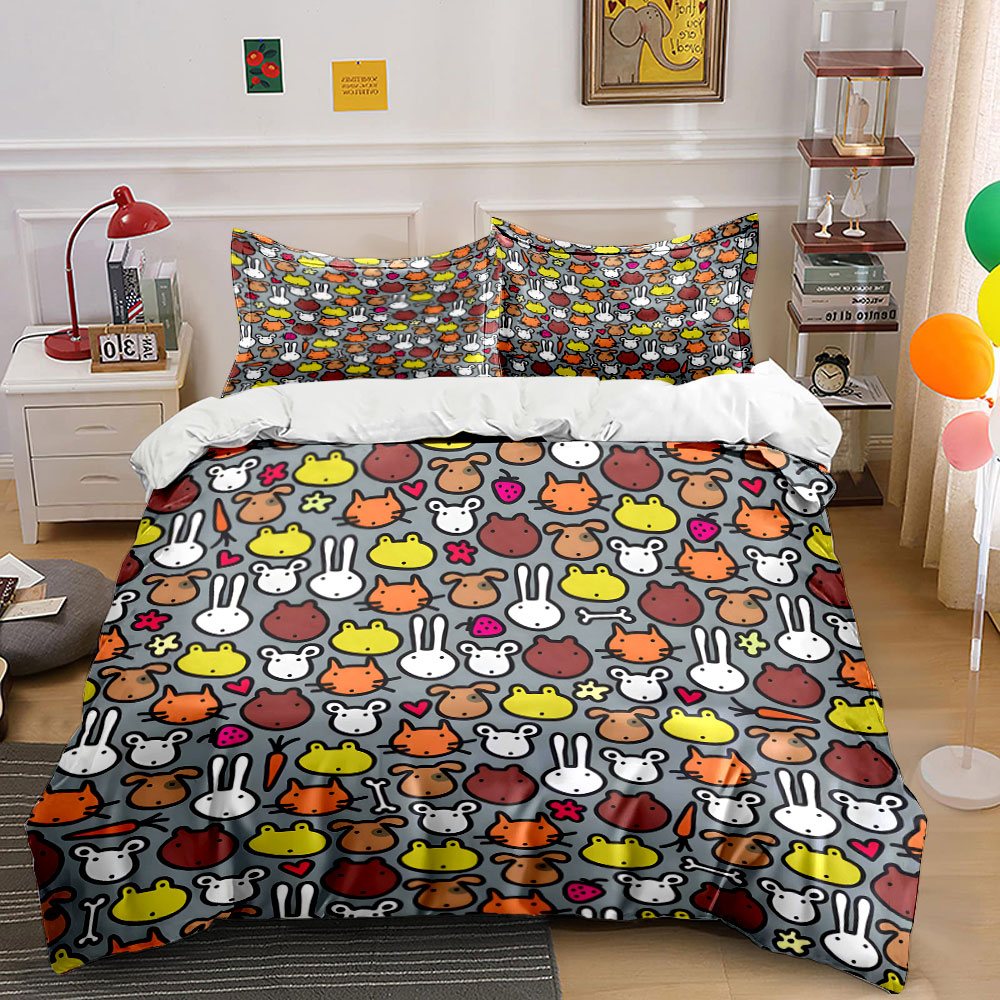 Cartoon Animal Face Pattern Pa - Duvet Cover Sets With Zipper 评论和价格