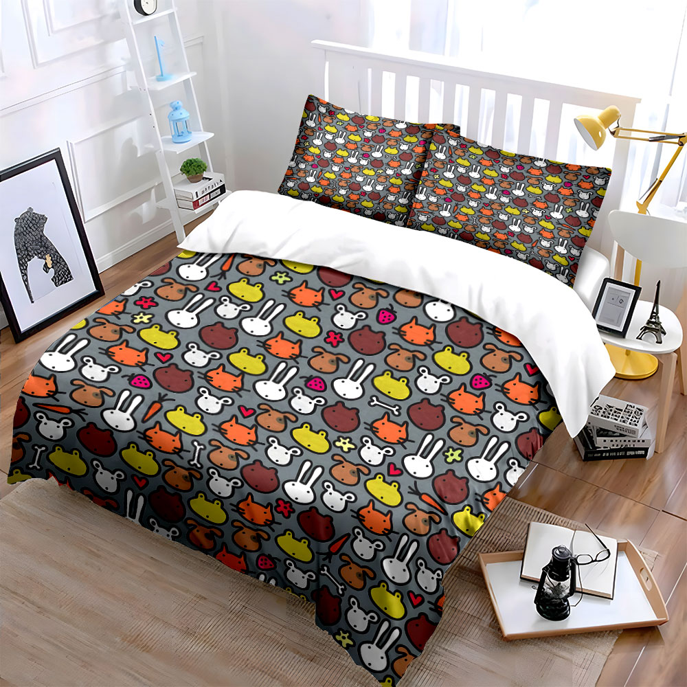 Cartoon Animal Face Pattern Pa - Duvet Cover Sets With Zipper 评论和价格