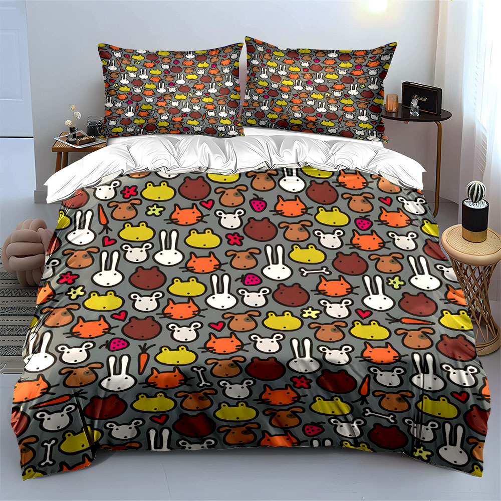 Cartoon Animal Face Pattern Pa - Duvet Cover Sets With Zipper 评论和价格