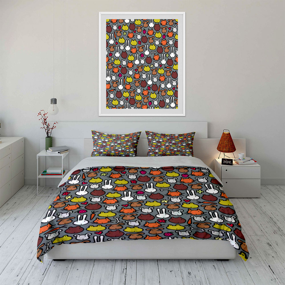 Cartoon Animal Face Pattern Pa - Duvet Cover Sets With Zipper 评论和价格
