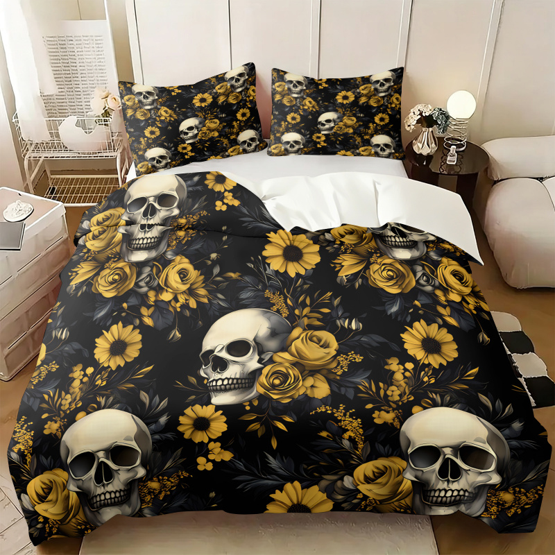 Dark Aesthetic Skull Yellow Fl - Aesthetic Floral Duvet Cover 评论和价格