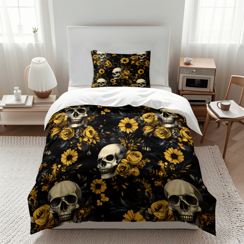 Dark Aesthetic Skull Yellow Fl - Aesthetic Floral Duvet Cover 评论和价格