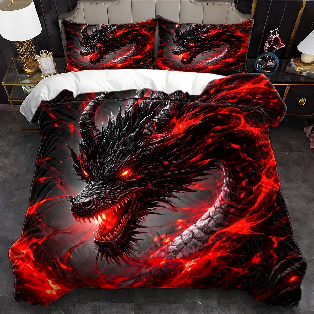 3Pc Dark Dragon Duvet Cover Se - Duvet Cover Sets With Zipper 评论和价格