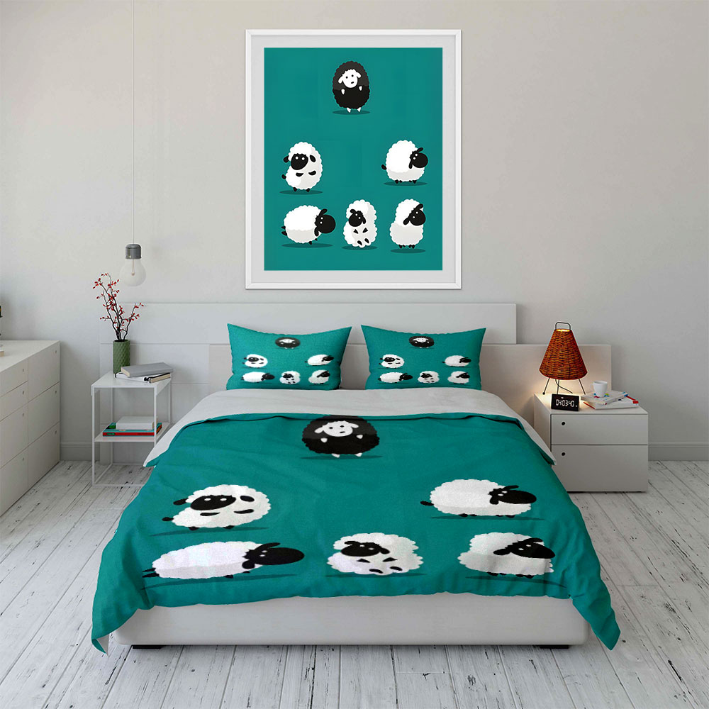 Cartoon sheep and a black one  - Duvet Cover Sets With Zipper 评论和价格
