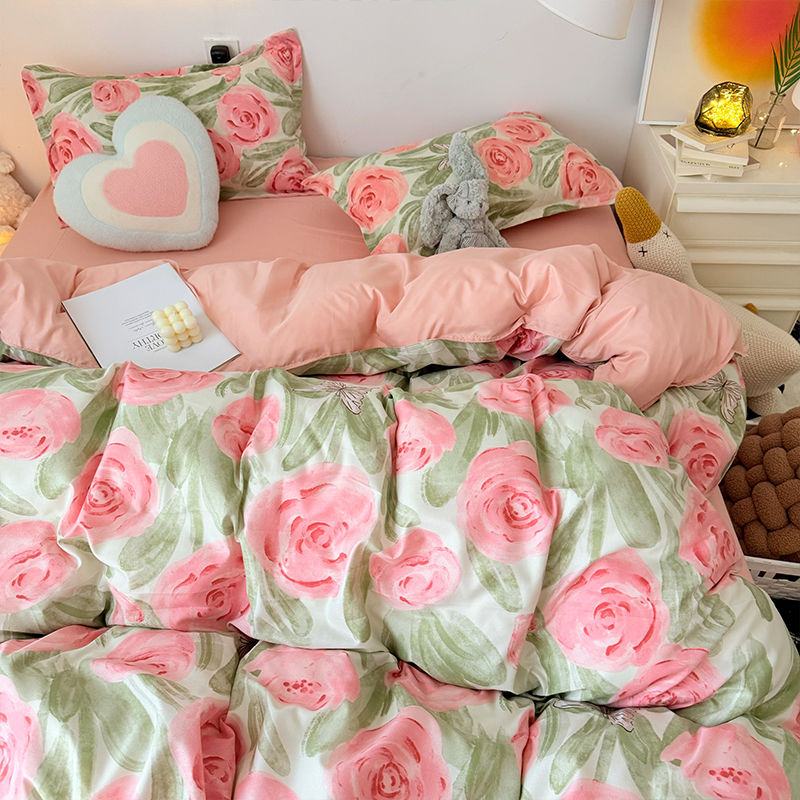 Pink Rose Duvet Cover Set with - Duvet Cover Sets With Zipper 评论和价格