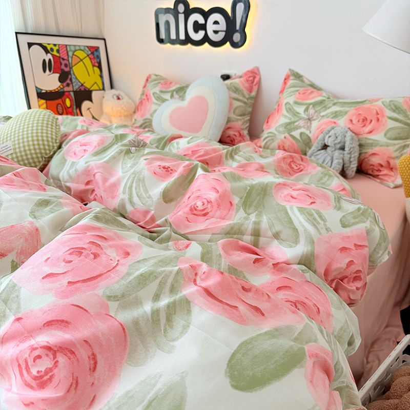Pink Rose Duvet Cover Set with - Duvet Cover Sets With Zipper 评论和价格