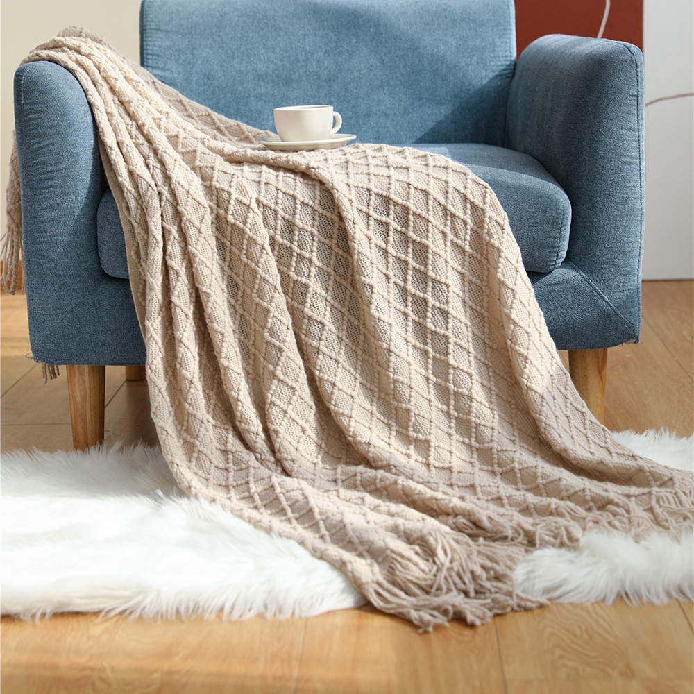 Textile City Diamond Knit Thro - Boho Throw Blanket Fringe 评论和价格