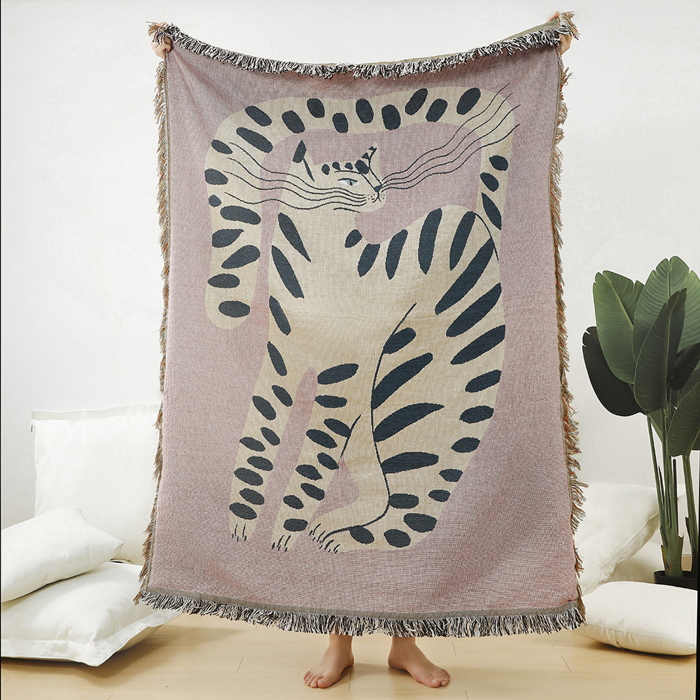 Boho Abstract Cat Jacquard Thr - Boho Throw Blanket Fringe 评论和价格