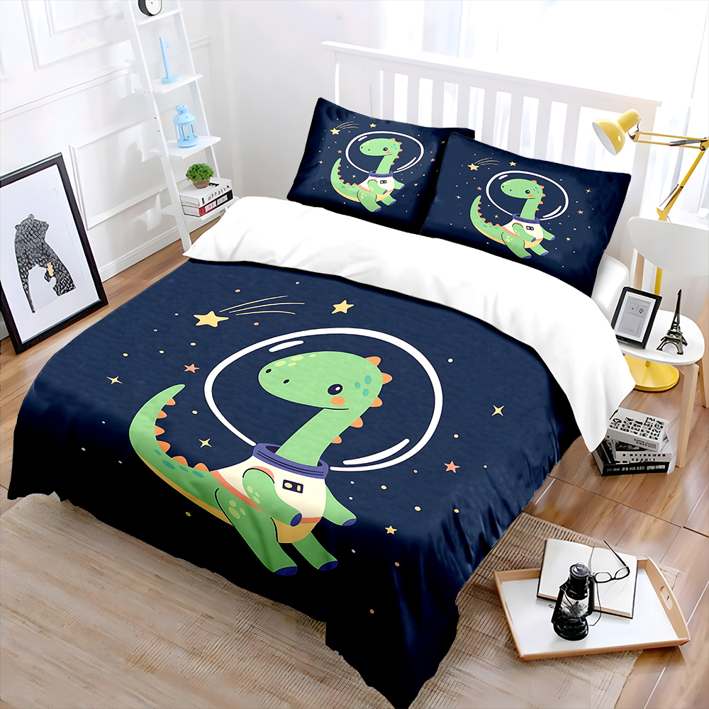 Space dinosaur with starry bac - Duvet Cover Sets With Zipper 评论和价格