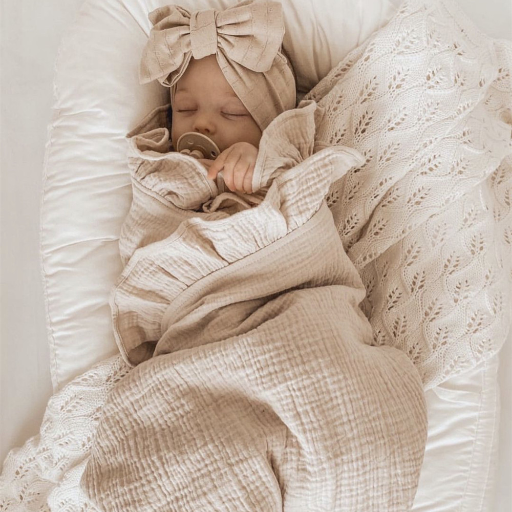 INS Ruffled Muslin Baby Swaddl - Muslin Cotton Bedspread 评论和价格