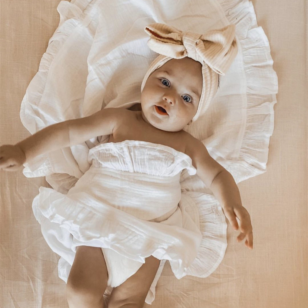 INS Ruffled Muslin Baby Swaddl - Muslin Cotton Bedspread 评论和价格